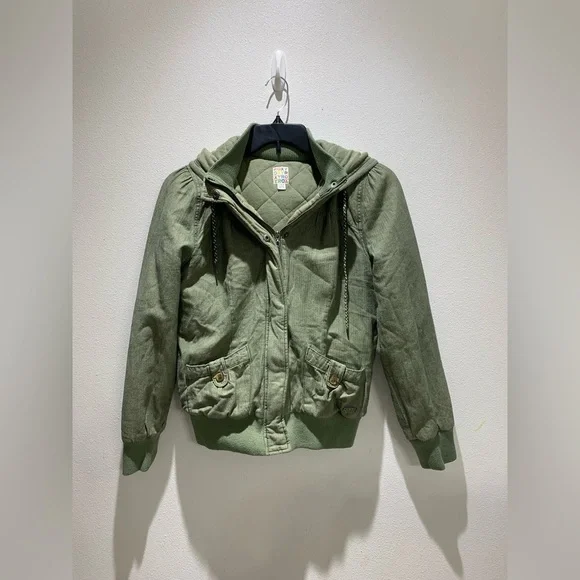 Roxy Women's Hooded Jacket Quilted Lining 100% Cotton Pockets Green Size L - Picture 1 of 10